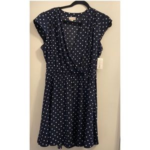 Maison Jules XL Navy/White Polka Dot Dress